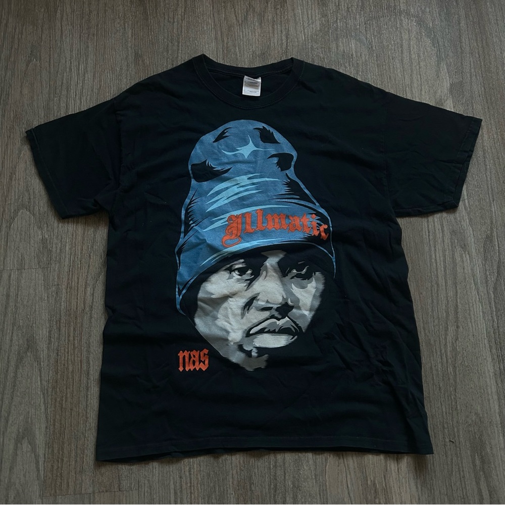 Gildan Black Tee with Blue Beanie Portrait and Red Accents